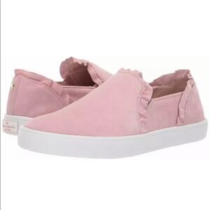 Kate Spade Lillie Pink Suede Ruffle Slip-On Sneakers Leather Upper Size 8.5